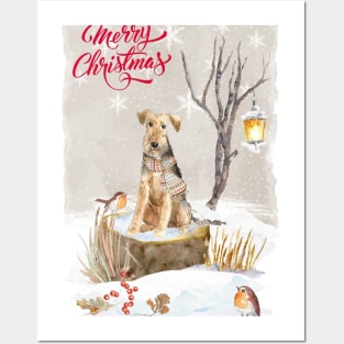 Welsh Terrier Merry Christmas Santa Dog Posters and Art